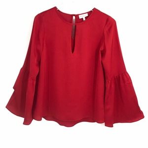 Waverly Grey Women's Size Small Keyhole Red Bell Sleeve Blouse